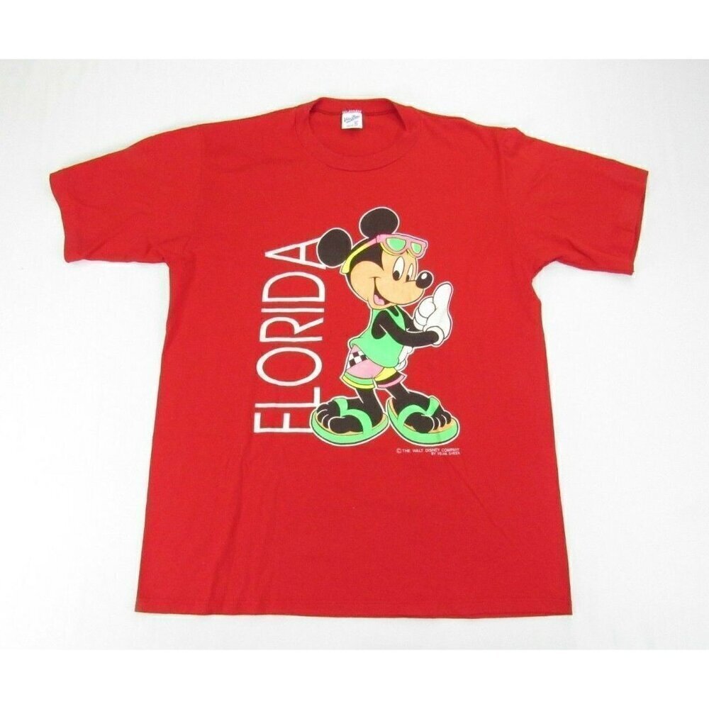 Vintage 80s 90s Velva‎ Sheen Mickey Mouse Florida Graphic T Shirt Size XL Red